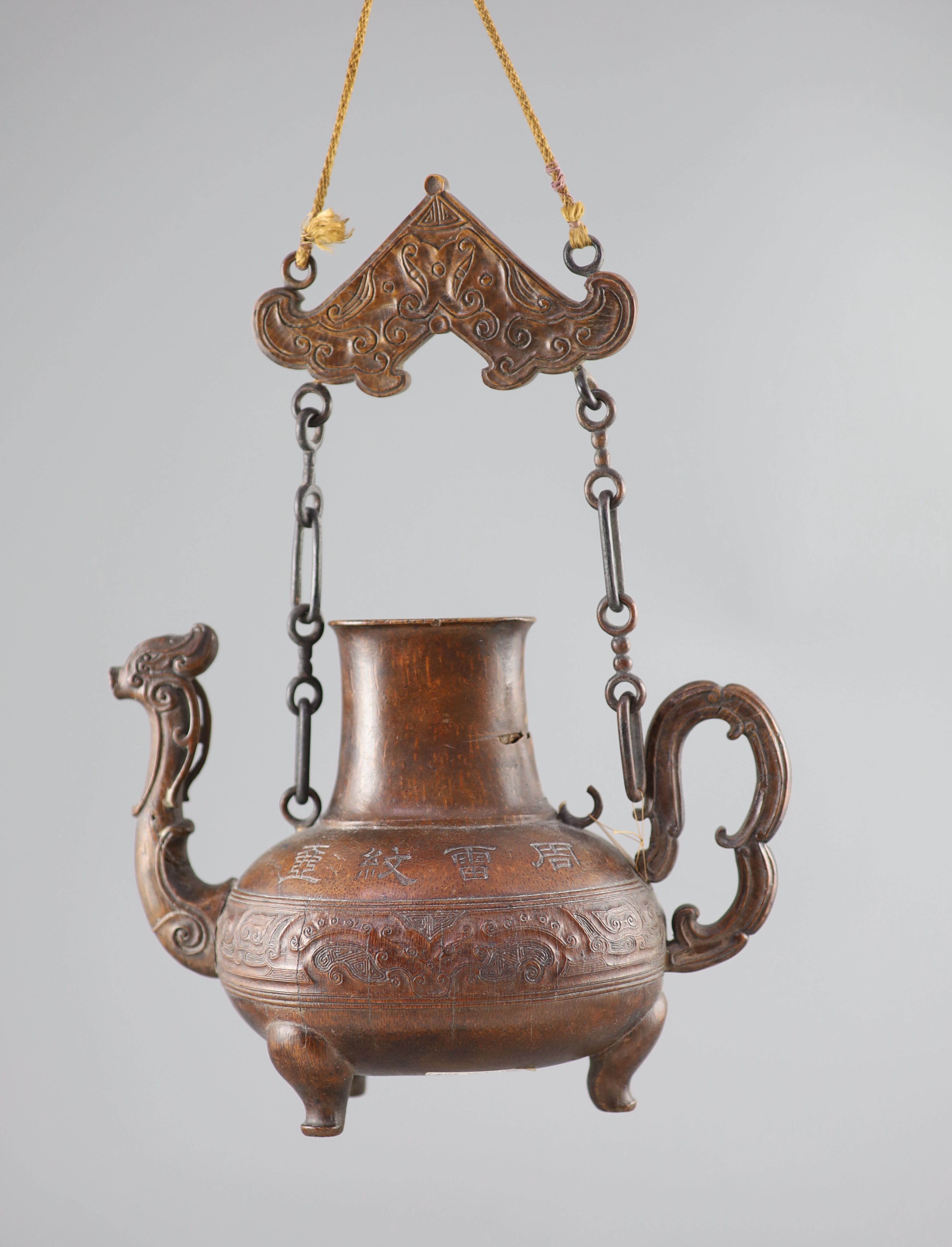 A rare Chinese archaistic bamboo model of a tripod ritual vessel, He, 18th century,